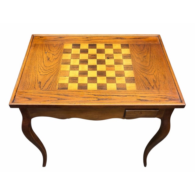 French Mid 20th Century Louis XV Style Marquetry Chess & Backgammon Game Table For Sale - Image 3 of 7