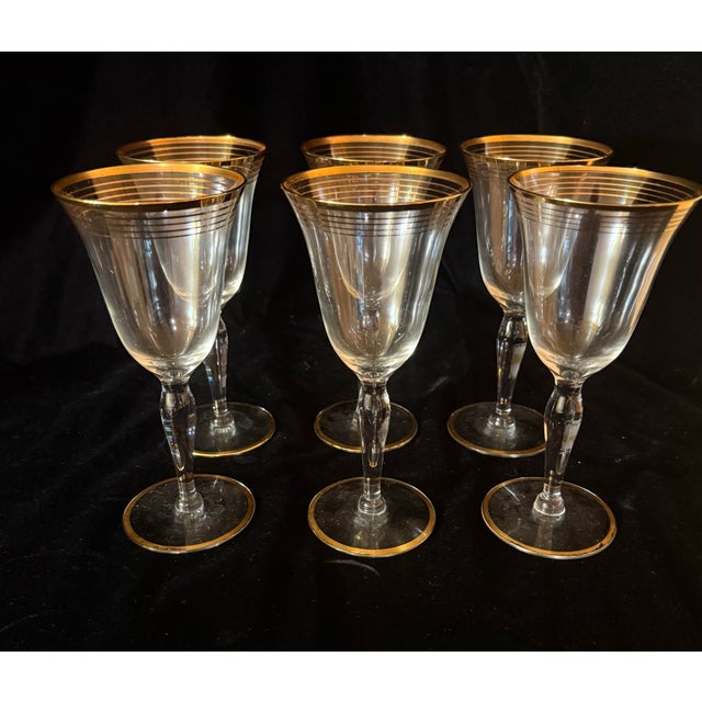 Mid 20th Century Gold Trim Optical Paneled Goblets - Set of Six For Sale - Image 10 of 12