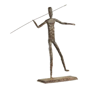 Brutalist Mid Century Man Throwing Spear Steel Sculpture