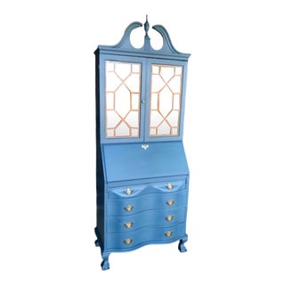 Vintage C.1940's Refinished Serpentine Drop Lid Secretary Desk For Sale