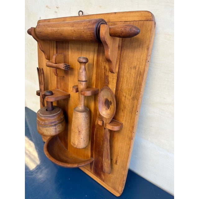 Mid 20th Century Kitchen Cutting Board With Hanging Tools in a Utilitarian Arts & Crafts Wall Piece For Sale - Image 4 of 9