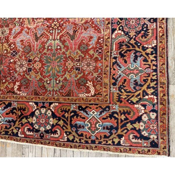 1890s Red Ground Geometric Antique Heriz Handknotted Room Size Rug For Sale - Image 4 of 5