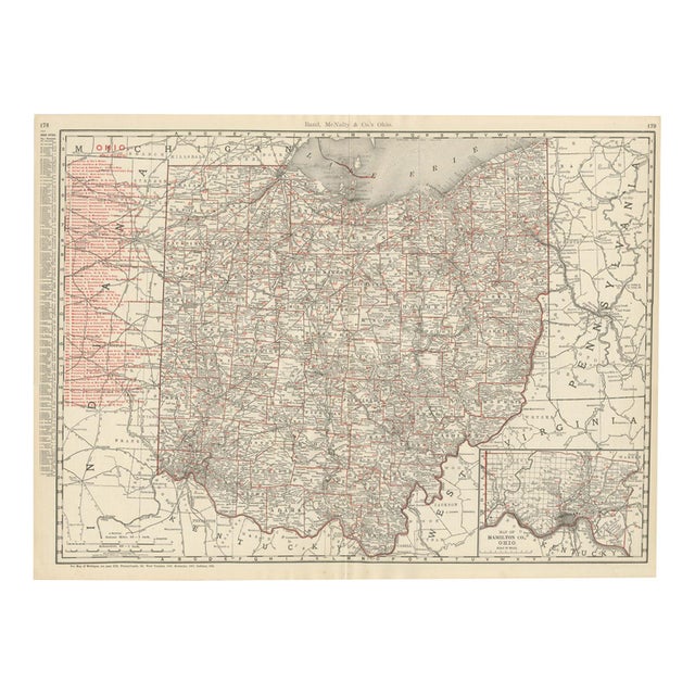 Antique Map of Ohio The Buckeye State by Rand McNally, 1899 For Sale