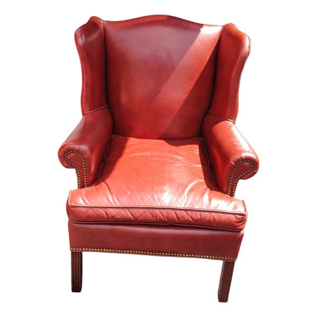 Experience the Pinnacle of American Craftsmanship With This Rare Cognac Leather Wingback Chair by Old Hickory Tanery For Sale