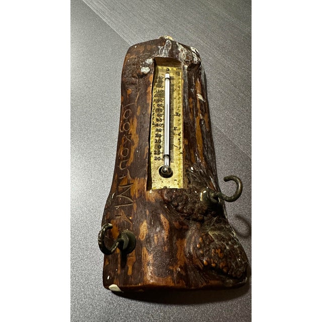 Coffee Antique 1901 Lookout Mt Tennessee Souvenir Wooden Thermometer Key Holder Folk Art⁠ For Sale - Image 8 of 12