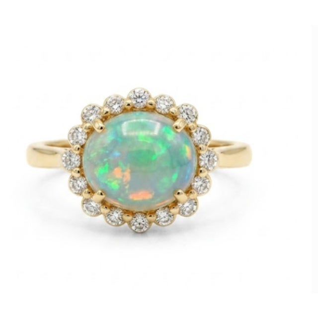 2020s Natural Opal 1.05cts & Diamond 0.15cts Ring in 18k Gold For Sale - Image 5 of 7