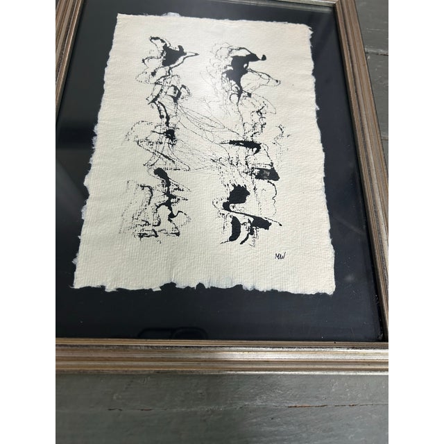 Abstract 1970’s Two Original Abstract Paintings in Silver Leaf Frames - Set of Two For Sale - Image 3 of 6