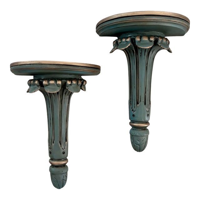 Vintage Fluted Solid Wood Corbel Wall Brackets - A Pair For Sale