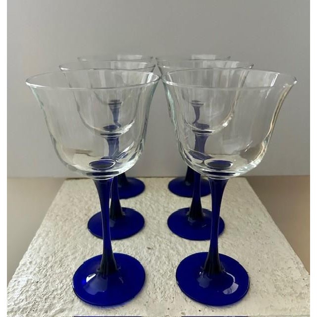 American Set of 6 Americana Blue Wine Glasses by Cristal d'Arques-Durand, 1990s For Sale - Image 3 of 3