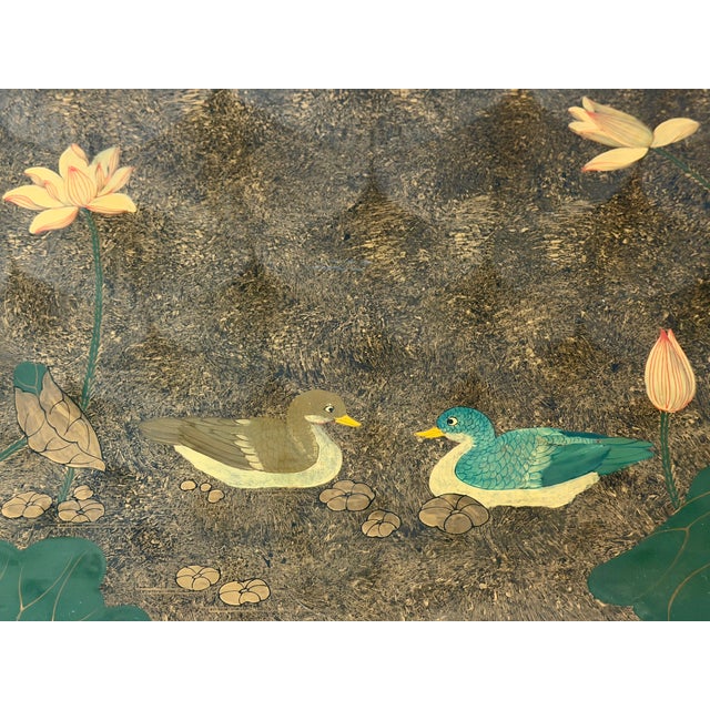 Vintage Mid-Century Modern Hand-Painted Asian Chinese Chinoiserie-Style Lacquered Oval Credenza Buffet Sideboard Cabinet For Sale - Image 15 of 18
