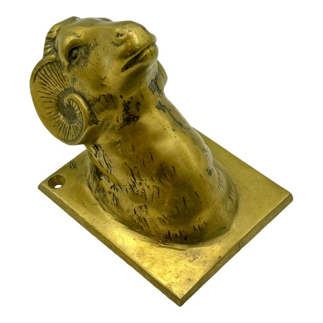 Vintage Solid Brass Ram Head Wall Mount | Hollywood Regency Animal Bust Decor For Sale