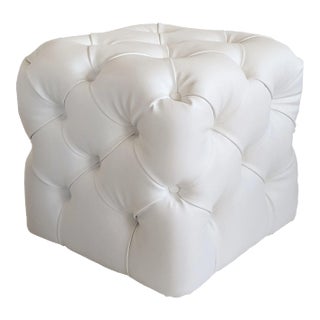 Modern Teuco Furniture Italian Leather White Color Tufted Pouf Ottoman For Sale