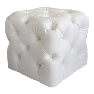 Modern Teuco Furniture Italian Leather White Color Tufted Pouf Ottoman
