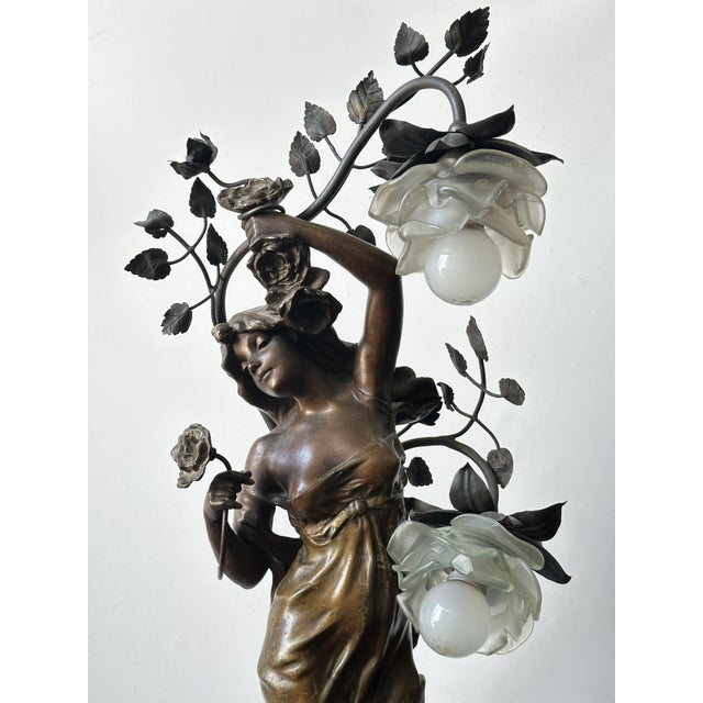 Zinc and Glass Lamp with Nymph from Julien Caussé, 1900s For Sale - Image 6 of 17