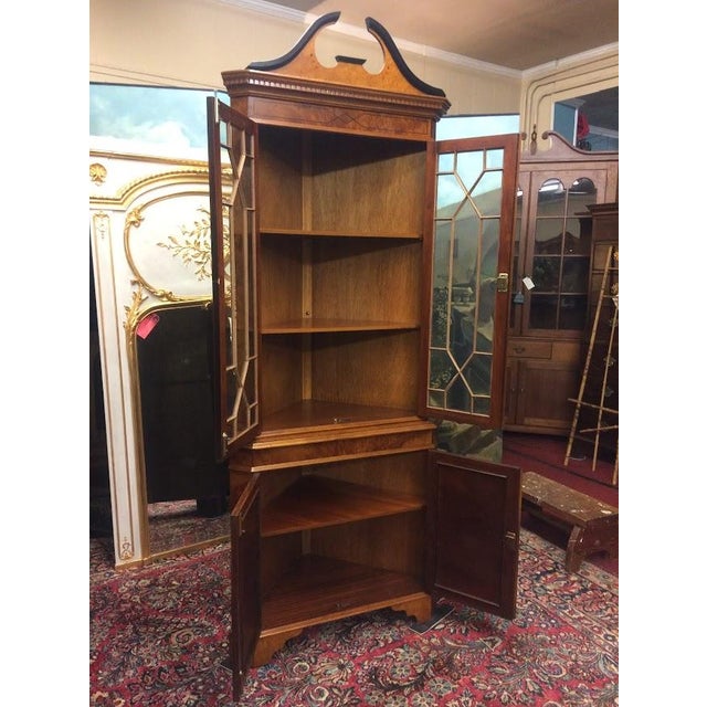 Brown Vintage Corner Cabinet, Burl Walnut and Curly Maple Cabinet For Sale - Image 8 of 11