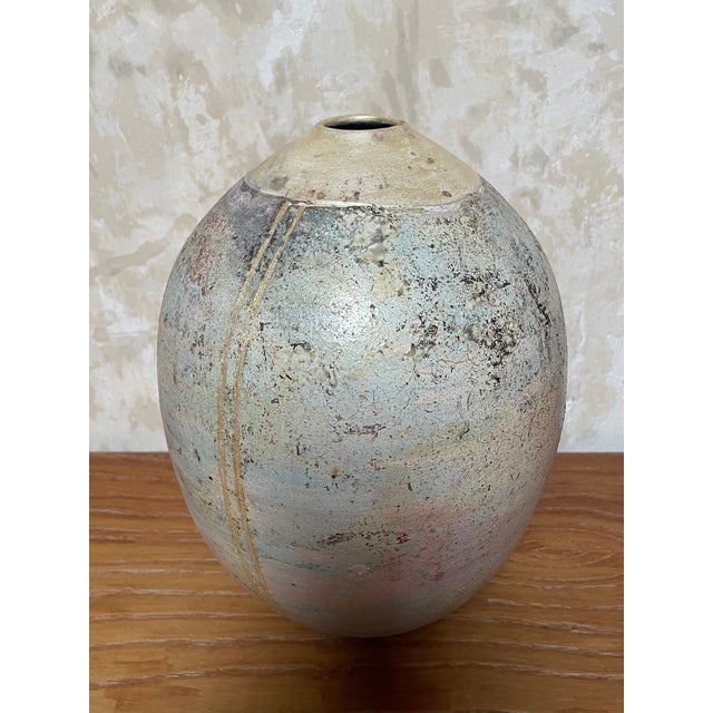 Postmodern Vintage Postmodern Studio Pottery Pastel Raku Vase For Sale - Image 3 of 8