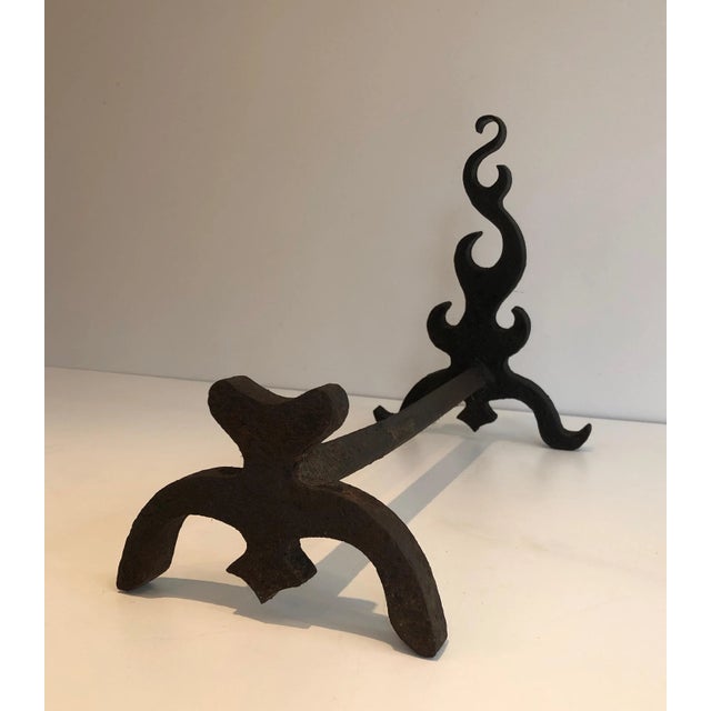 Cast Iron and Wrought Ironandirons, French, circa 1940 - A Pair For Sale - Image 9 of 13