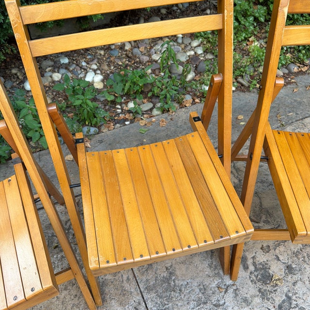 1950s Mid-Century Modern Nevco Wood Slat Folding Chairs — Set of 4 For Sale - Image 5 of 9