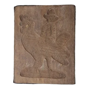Antique Carved Wood a Man Riding Rooster Springerle Cookie Board Mold Folk Art, 18th Century