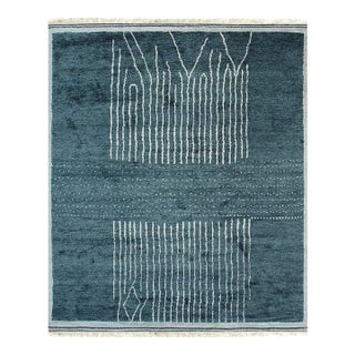9x12 Freya Moroccan Green Geometric Modern Hand Knotted Wool Carpet Rug For Sale