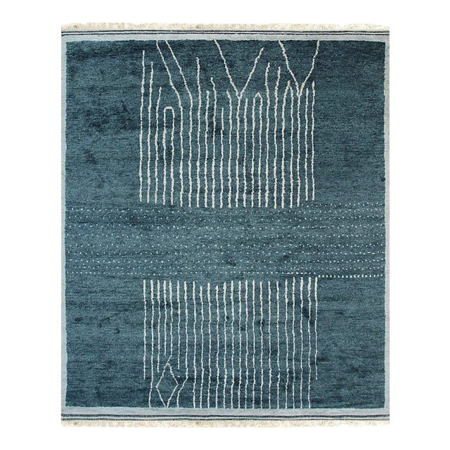 9x12 Freya Moroccan Green Geometric Modern Hand Knotted Wool Carpet Rug For Sale