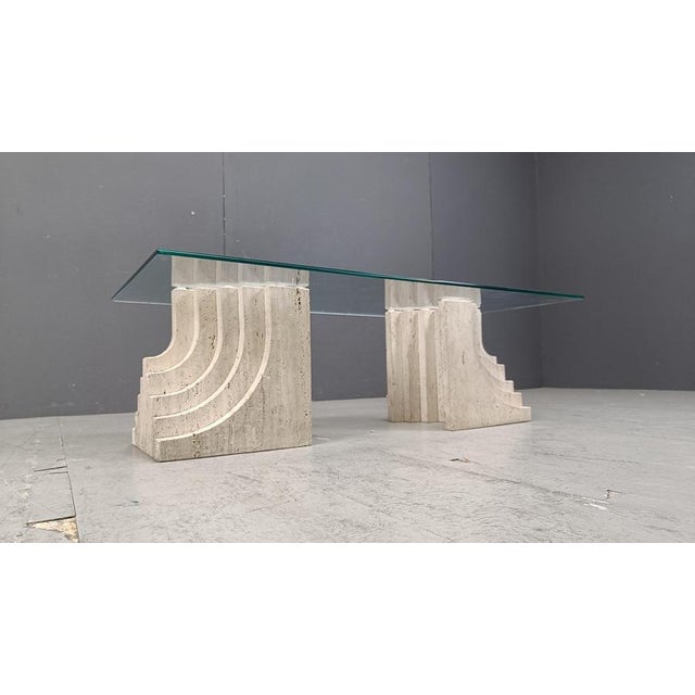 Vintage Travertine Coffee Table with Glass by Carlo Scarpa, 1970s For Sale - Image 9 of 12