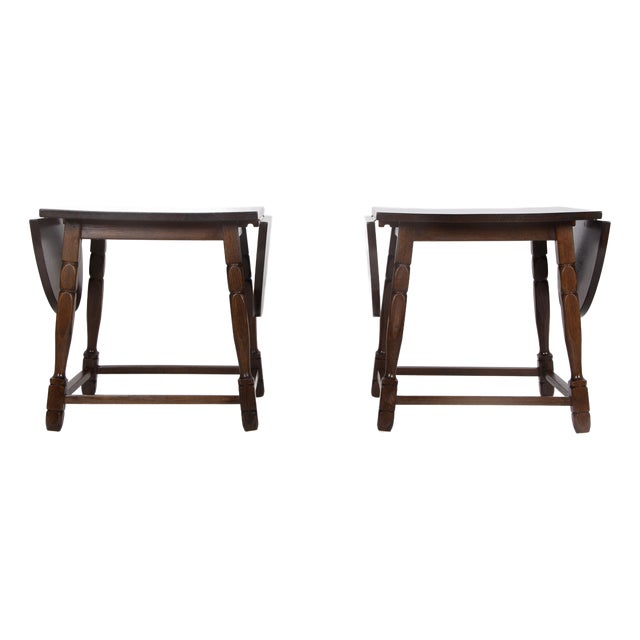 Small Danish Stained Oak Table, 1960s, Set of 2 For Sale