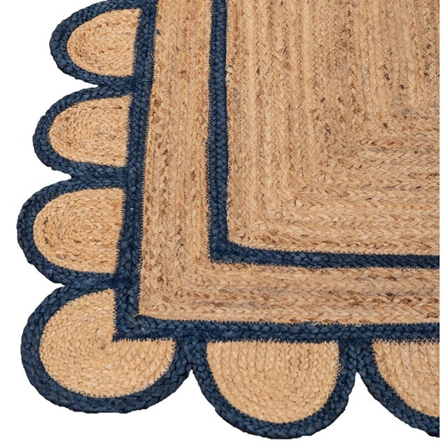 Textile 5'x8' Scallop Jute Navy Hand Made Rug, Bohemian Decor For Sale - Image 7 of 12