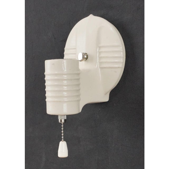 Art Deco Mid 20th Century Restored Art Deco White Ceramic Wall Sconces - a Pair For Sale - Image 3 of 9