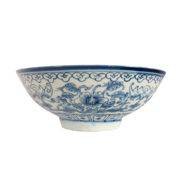 Late 19th Century Antique Chinese 18thC Style Qianlong Qing Dynasty Blue White Porcelain Bowl 1880 For Sale - Image 5 of 11