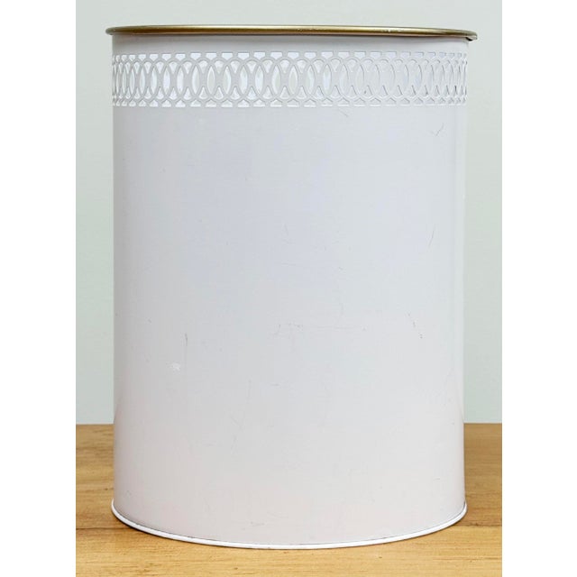 Mid 20th Century Vintage Hand-Painted Tole Floral Pierced Metal Waste Bin For Sale - Image 5 of 8