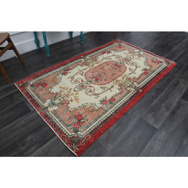 1970s Vintage Handmade Wool Cotton Pink Area Rug For Sale - Image 10 of 11