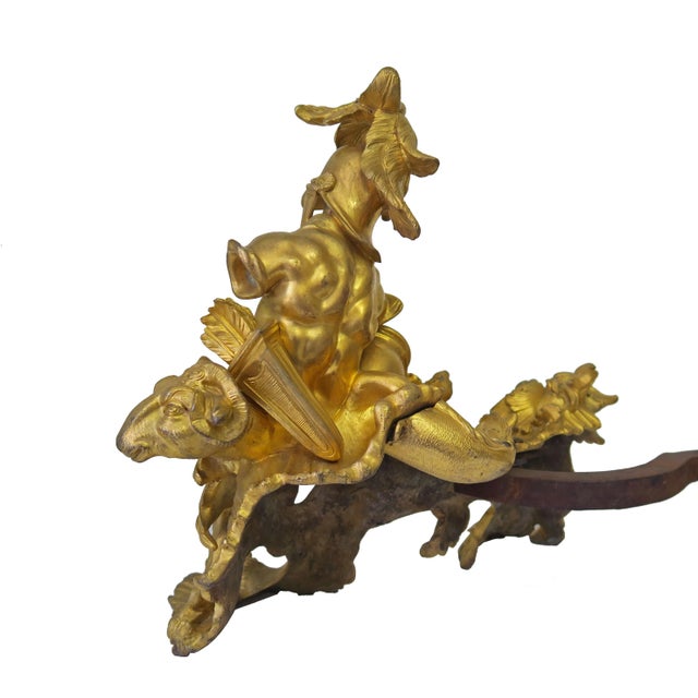 Metal Antique French Louis XV Ormolu Chenets- a Pair For Sale - Image 7 of 13