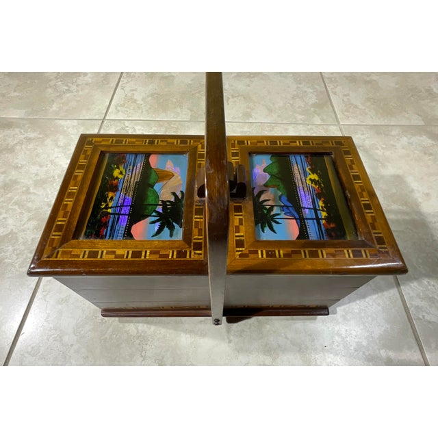 Blue Vintage Handcrafted Wooden Accordion Sewing - Jewelry Box For Sale - Image 8 of 12