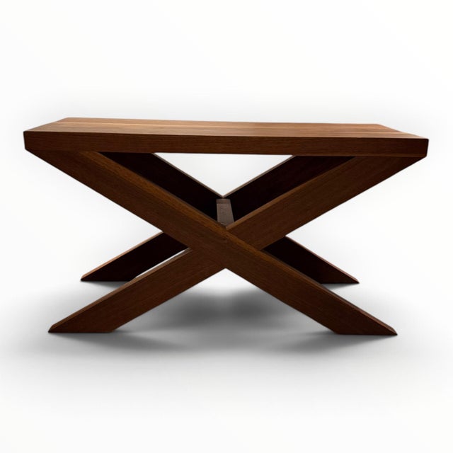 2010s Modern Custom Teak X-Form Bench For Sale - Image 5 of 5