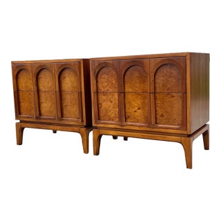Newly Refinished Thomasville Burlwood Arched Mid Century Nightstands - a Pair For Sale