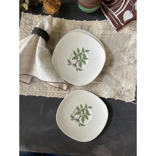 Ceramic Mid 19th Century Mid Cetury Modern Taylor Smith Taylor Saucer Plates in Coffee Tree Pattern - Set of Seven (7) For Sale - Image 7 of 9