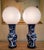 Pair of Vintage Porcelain Blue & White Plum Blossom Globe Table Lamps. The vases are finely hand painted with brush...