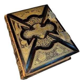 Parallel Bible 1885 Old & New Testaments 22k Gold Leather Gilt 2000 Illustrations Holy Bible For Sale