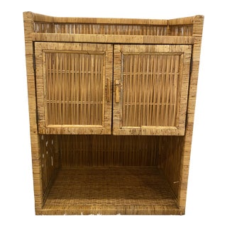 Vintage Boho Chic Wicker Rattan Bookcase For Sale