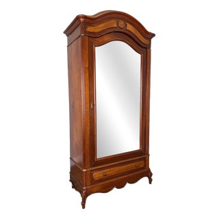 Antique French Style Carved Mahogany Mirrored Wardrobe For Sale