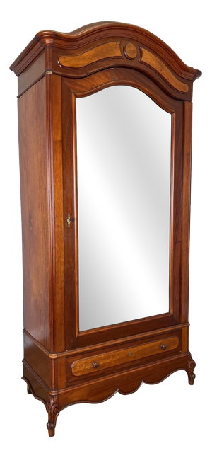 Antique French Style Carved Mahogany Mirrored Wardrobe