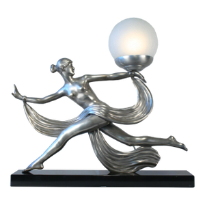 1990s Mid-Century Modern Deco Girl Lamp, Antique Silver