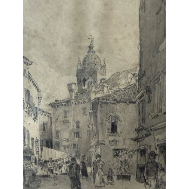 Realism 1930s Original via Vittorio Emanuele Cityscape Pencil Drawing Realism Tony G. For Sale - Image 3 of 10