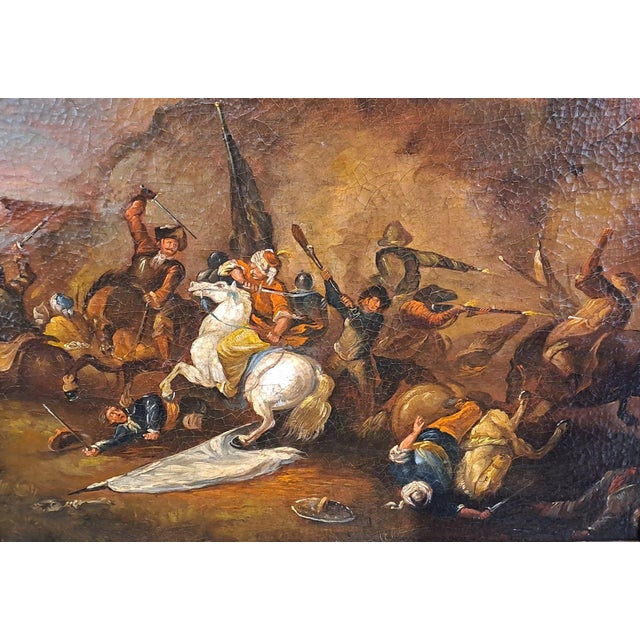 Northern School Artist, Small Battle, 18th Century, Oil Painting on Canvas, Framed For Sale - Image 7 of 10