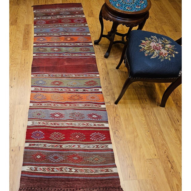 Vintage Moroccan Tribal Kilim Runner, Flat-Woven Wool, Geometric Stripe Pattern, 2’ X 8’ For Sale - Image 15 of 15