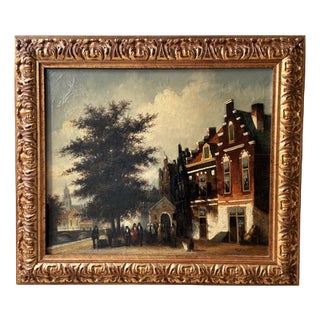 Nijland, Dutch Street Scene, Oil Painting, Framed For Sale