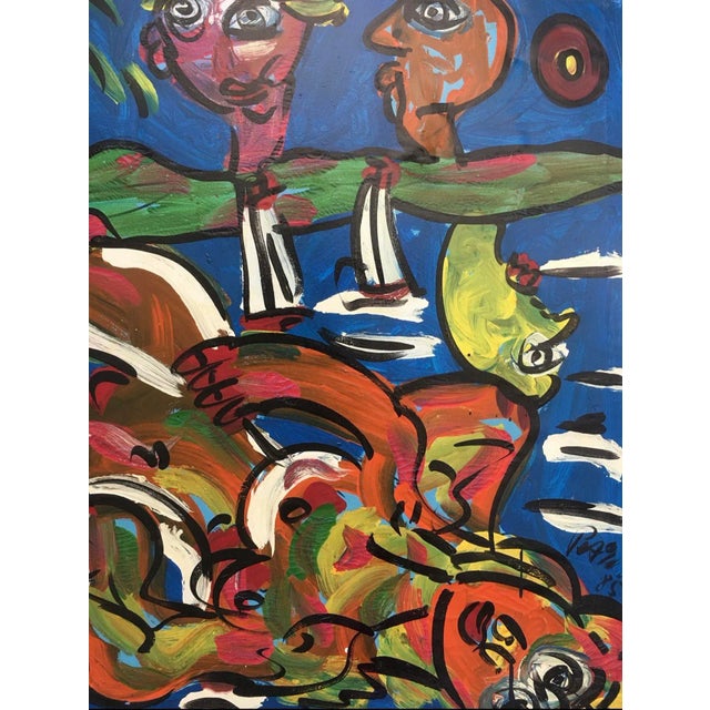 Textile 1980s Cubist Style Abstract Acrylic Painting by Peter Keil For Sale - Image 7 of 8