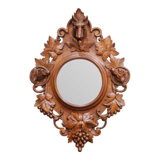 19th Century French Black Forest Carved Oak Wall Mirror With Hunting Motifs For Sale