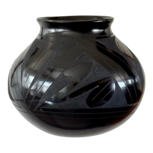 20th Century Mata Ortiz Black Earthenware Pot by Tomasa Mora